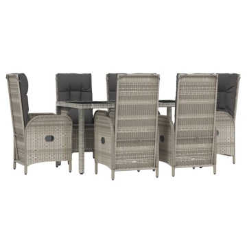 Set mobilier de grădină cu perne, 7 piese, gri, poliratan - Img 3