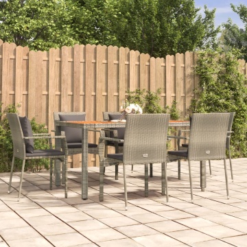 Set mobilier de grădină cu perne, 7 piese, gri, poliratan - Img 1