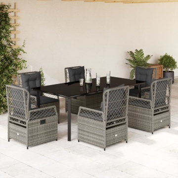 Set mobilier de grădină cu perne, 7 piese, gri, poliratan - Img 1