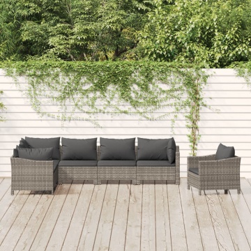 Set mobilier de grădină cu perne, 7 piese, gri, poliratan - Img 1