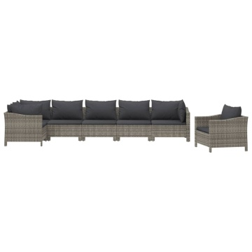Set mobilier de grădină cu perne, 7 piese, gri, poliratan - Img 3
