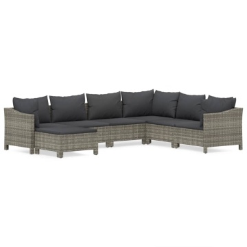 Set mobilier de grădină cu perne, 7 piese, gri, poliratan - Img 2