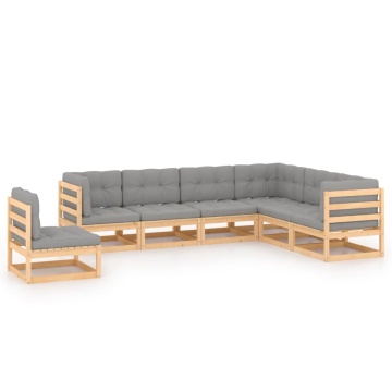 Set mobilier de grădină cu perne, 7 piese, lemn masiv de pin - Img 1