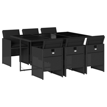 Set mobilier de grădină cu perne, 7 piese, negru, poliratan - Img 2