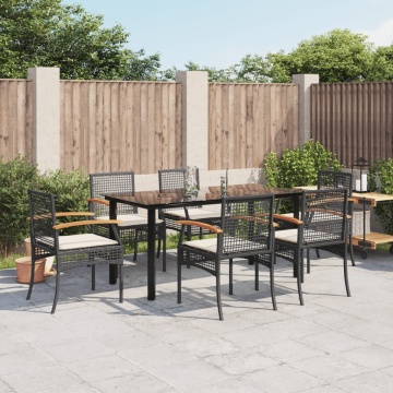 Set mobilier de grădină cu perne, 7 piese, negru, poliratan - Img 1