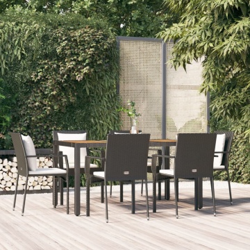 Set mobilier de grădină cu perne, 7 piese, negru, poliratan - Img 1