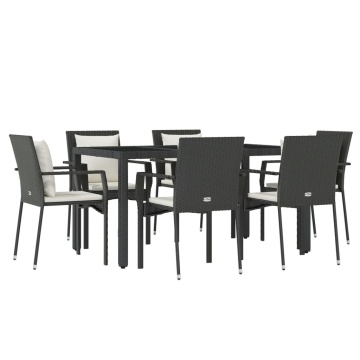 Set mobilier de grădină cu perne, 7 piese, negru, poliratan - Img 3