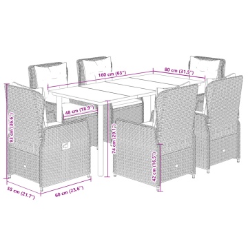 Set mobilier de grădină cu perne, 7 piese, negru, poliratan - Img 7