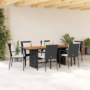 Set mobilier de grădină cu perne, 7 piese, negru, poliratan - Img 1