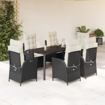 Set mobilier de grădină cu perne, 7 piese, negru, poliratan - Img 1