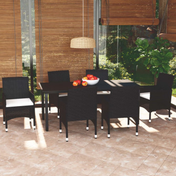 Set mobilier de grădină cu perne, 7 piese, negru, poliratan - Img 1