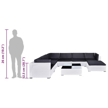 Set mobilier de grădină cu perne, 8 piese, alb, poliratan - Img 11