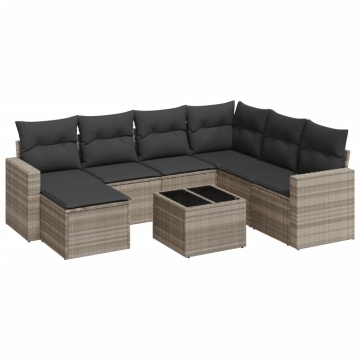 Set mobilier de grădină cu perne, 8 piese gri deschis poliratan - Img 2