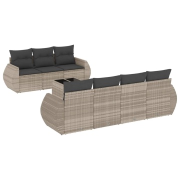 Set mobilier de grădină cu perne, 8 piese gri deschis poliratan - Img 2