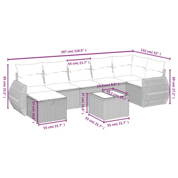 Set mobilier de grădină cu perne, 8 piese gri deschis poliratan - Img 4
