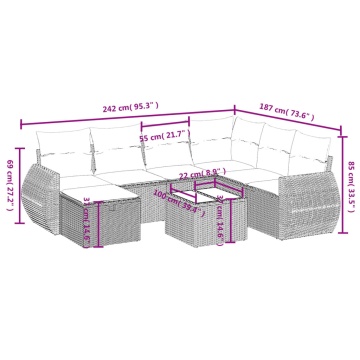 Set mobilier de grădină cu perne, 8 piese gri deschis poliratan - Img 4