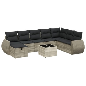 Set mobilier de grădină cu perne, 8 piese gri deschis poliratan - Img 2