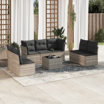 Set mobilier de grădină cu perne, 8 piese gri deschis poliratan - Img 1