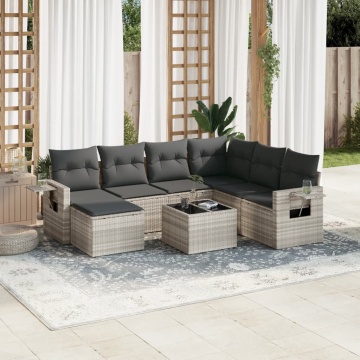 Set mobilier de grădină cu perne, 8 piese gri deschis poliratan - Img 1