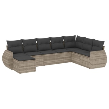 Set mobilier de grădină cu perne, 8 piese gri deschis poliratan - Img 2