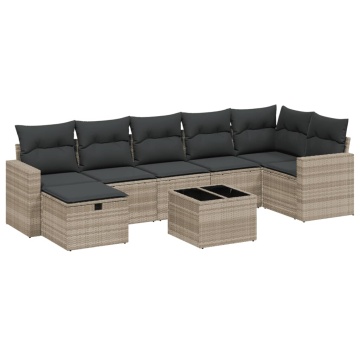 Set mobilier de grădină cu perne, 8 piese gri deschis poliratan - Img 2