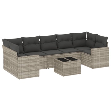 Set mobilier de grădină cu perne, 8 piese gri deschis poliratan - Img 2