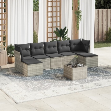 Set mobilier de grădină cu perne, 8 piese gri deschis poliratan - Img 1
