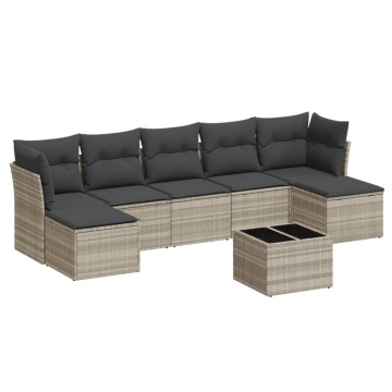 Set mobilier de grădină cu perne, 8 piese gri deschis poliratan - Img 2