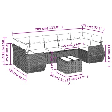 Set mobilier de grădină cu perne, 8 piese gri deschis poliratan - Img 7