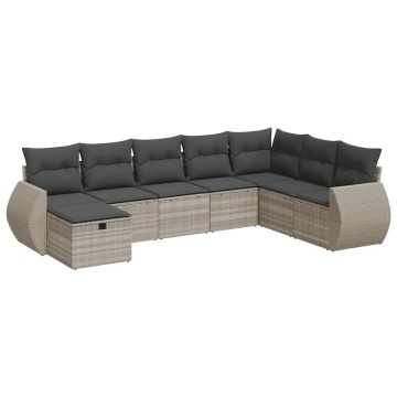 Set mobilier de grădină cu perne, 8 piese gri deschis poliratan - Img 2