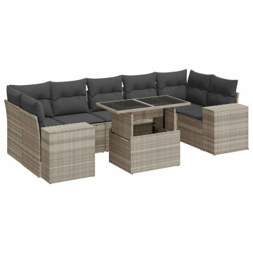 Set mobilier de grădină cu perne, 8 piese gri deschis poliratan - Img 2