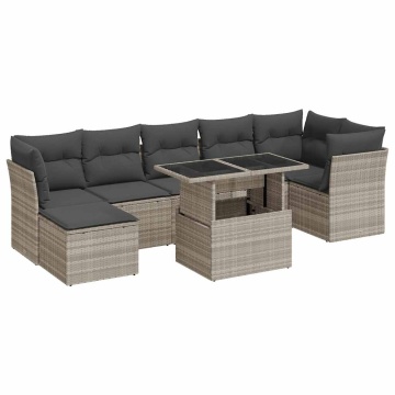Set mobilier de grădină cu perne, 8 piese gri deschis poliratan - Img 2