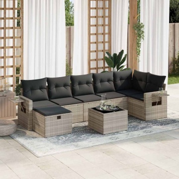 Set mobilier de grădină cu perne, 8 piese gri deschis poliratan - Img 1