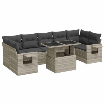 Set mobilier de grădină cu perne, 8 piese gri deschis poliratan - Img 2