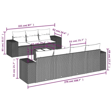 Set mobilier de grădină cu perne, 8 piese gri deschis poliratan - Img 6