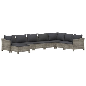 Set mobilier de grădină cu perne, 8 piese, gri, poliratan - Img 3
