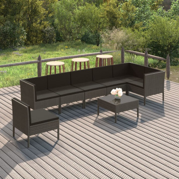 Set mobilier de grădină cu perne, 8 piese, gri, poliratan - Img 1