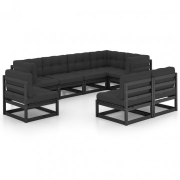 Set mobilier de grădină cu perne, 8 piese, lemn masiv de pin - Img 2