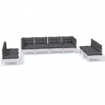 Set mobilier de grădină cu perne, 8 piese, lemn masiv de pin - Img 2