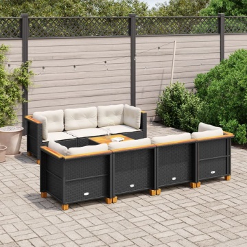 Set mobilier de grădină cu perne, 8 piese, negru, poliratan - Img 1