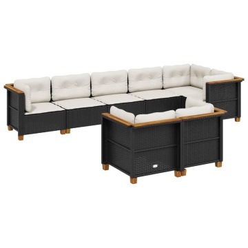 Set mobilier de grădină cu perne, 8 piese, negru, poliratan - Img 2