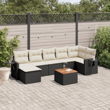Set mobilier de grădină cu perne, 8 piese, negru, poliratan - Img 1