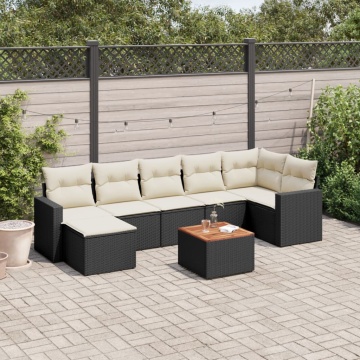 Set mobilier de grădină cu perne, 8 piese, negru, poliratan - Img 1