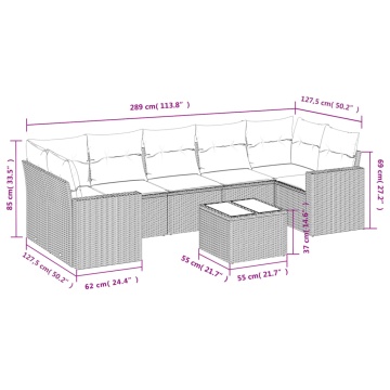 Set mobilier de grădină cu perne, 8 piese, negru, poliratan - Img 3