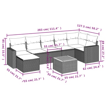 Set mobilier de grădină cu perne, 8 piese, negru, poliratan - Img 3