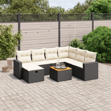 Set mobilier de grădină cu perne, 8 piese, negru, poliratan - Img 1