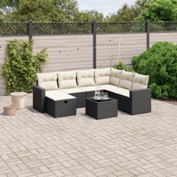Set mobilier de grădină cu perne, 8 piese, negru, poliratan - Img 1