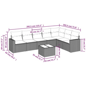 Set mobilier de grădină cu perne, 8 piese, negru, poliratan - Img 3