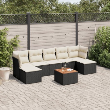Set mobilier de grădină cu perne, 8 piese, negru, poliratan - Img 1