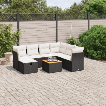 Set mobilier de grădină cu perne, 8 piese, negru, poliratan - Img 1